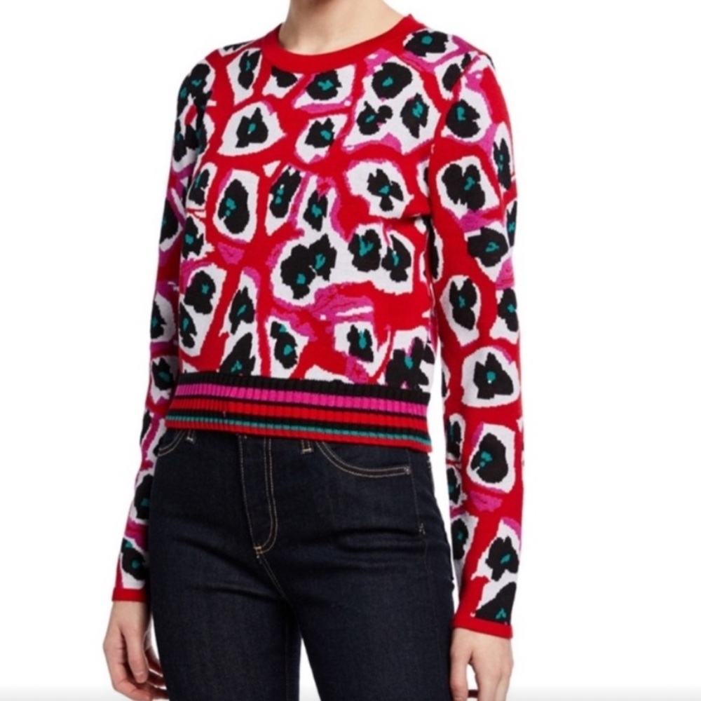 Diane von Furstenberg Leopard Cropped Crewneck Pullover Sweater 'Harrison", Sz M